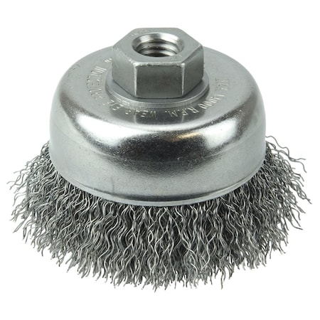 Weiler 3" Crimped Wire Cup Brush .014" Steel Fill 1/2"-13 UNC Nut 13244